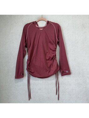 Kuhl Pullover Womens XL Red Long Sleeve Hooded V Neck Ruched Athletic Top